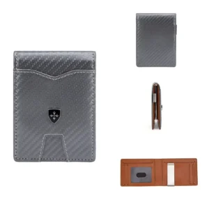 Cienki portfel męski z włókna węglowego RFID Szary