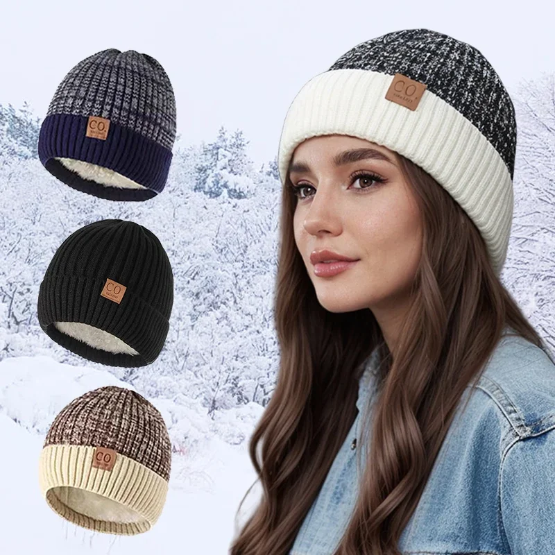 Ciepła czapka zimowa z dzianiny beanie unisex Czarno-biały
