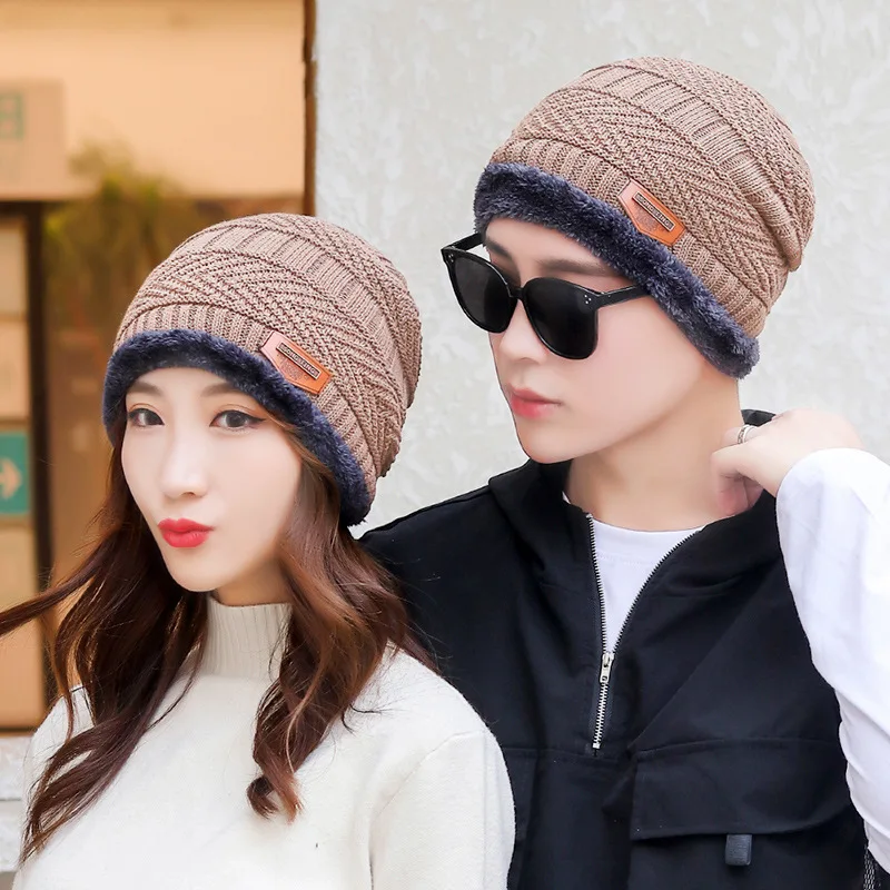 Ciepła zimowa czapka beanie z dzianiny unisex Beżowy