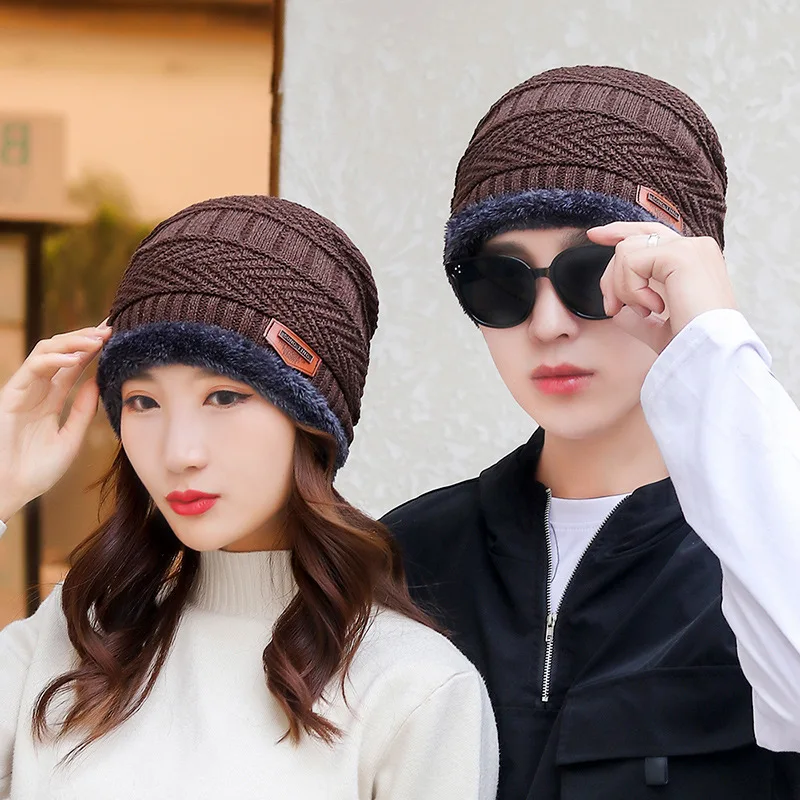 Ciepła zimowa czapka beanie z dzianiny unisex Brązowy