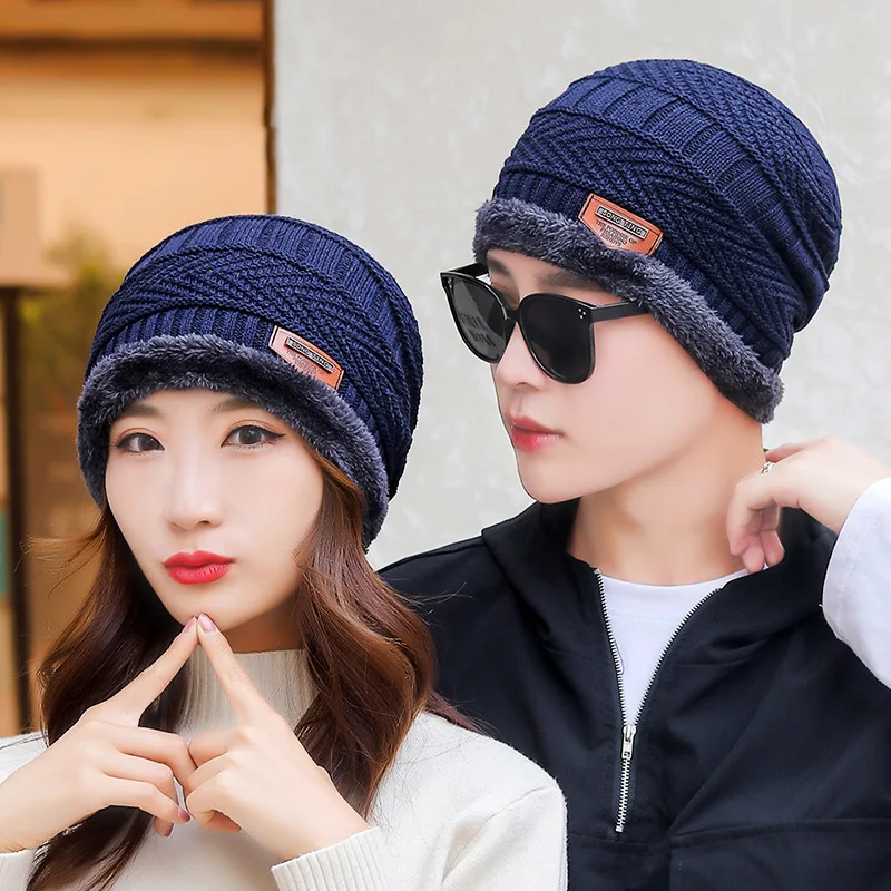 Ciepła zimowa czapka beanie z dzianiny unisex Niebieski
