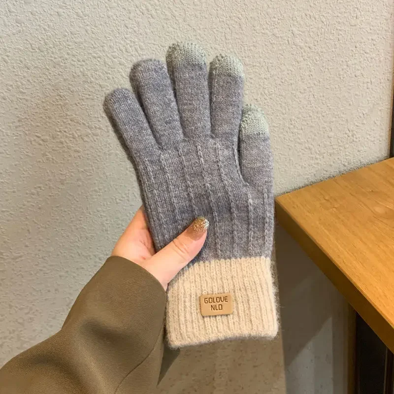 Ciepłe rękawiczki z pełnymi palcami dzianinowe do ekranu unisex Szary