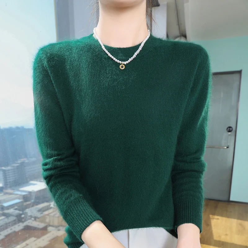 Ciepły sweter z golfem oversize na zimę Ciemnozielony