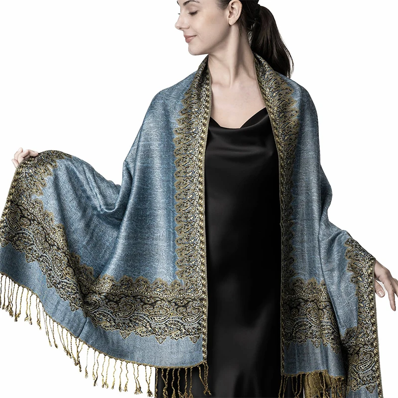 Ciepły szal damski pashmina ze wzorem żakardowym T102 10