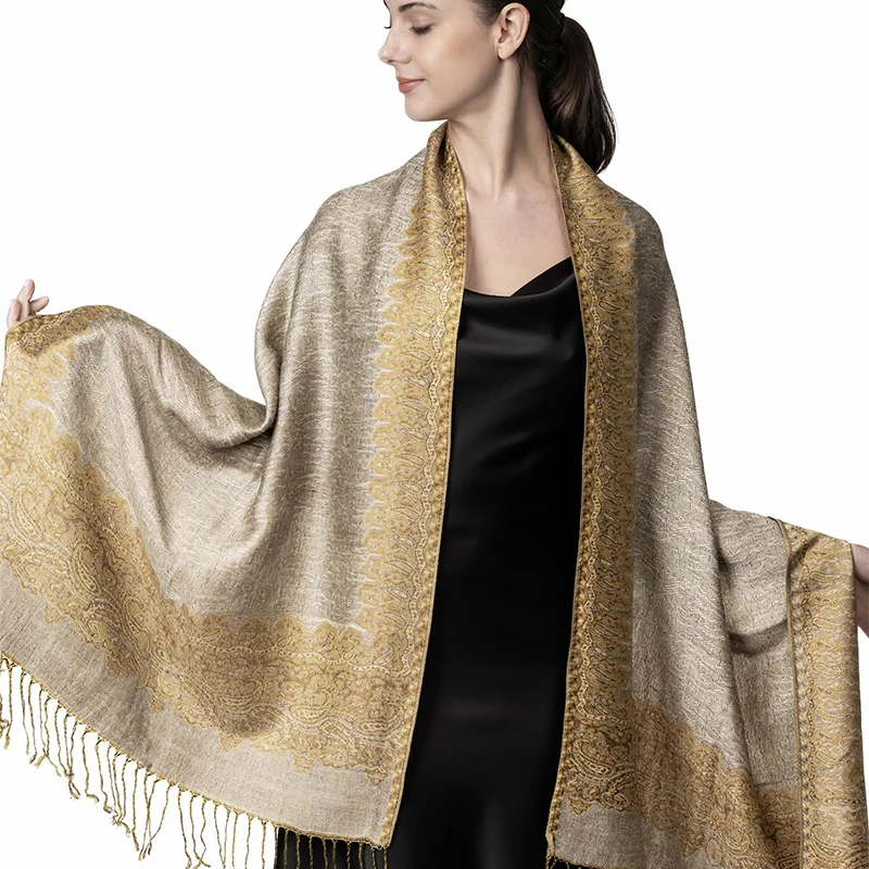 Ciepły szal damski pashmina ze wzorem żakardowym T102 12
