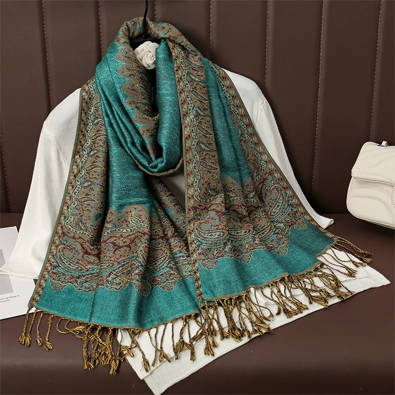 Ciepły szal damski pashmina ze wzorem żakardowym T102 14