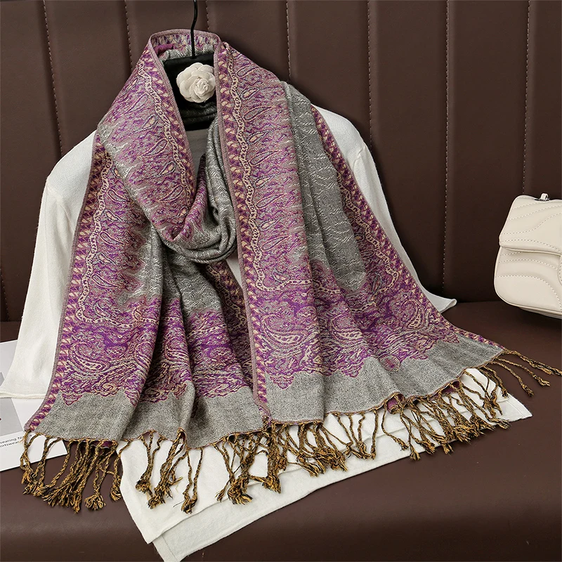Ciepły szal damski pashmina ze wzorem żakardowym T102 16