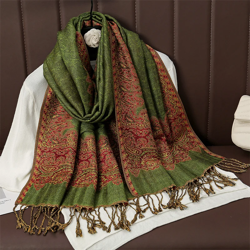 Ciepły szal damski pashmina ze wzorem żakardowym T102 18
