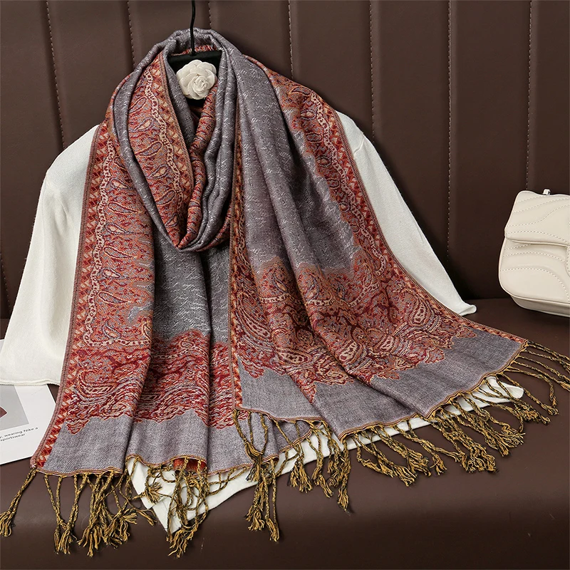 Ciepły szal damski pashmina ze wzorem żakardowym T102 19