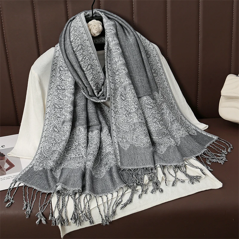 Ciepły szal damski pashmina ze wzorem żakardowym T102 21