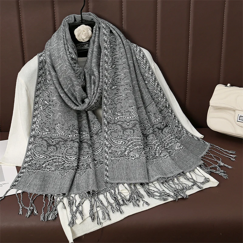 Ciepły szal damski pashmina ze wzorem żakardowym T102 25