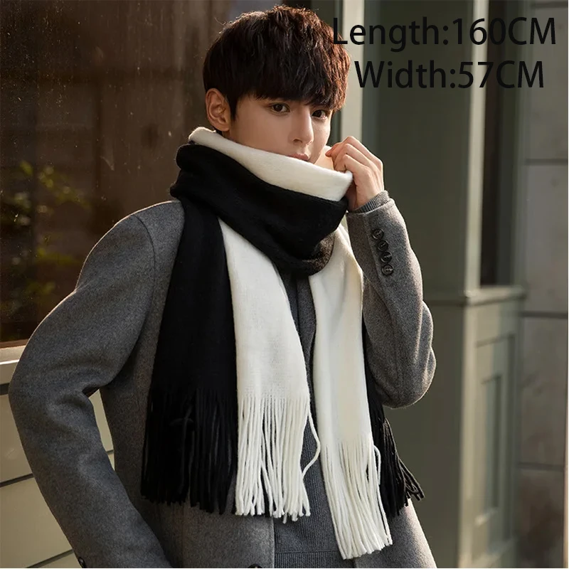 Ciepły szalik zimowy z frędzlami unisex pashmina Czarno-biały