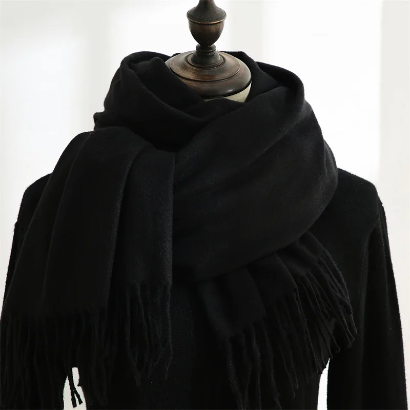 Ciepły szalik zimowy z frędzlami unisex pashmina Czarny