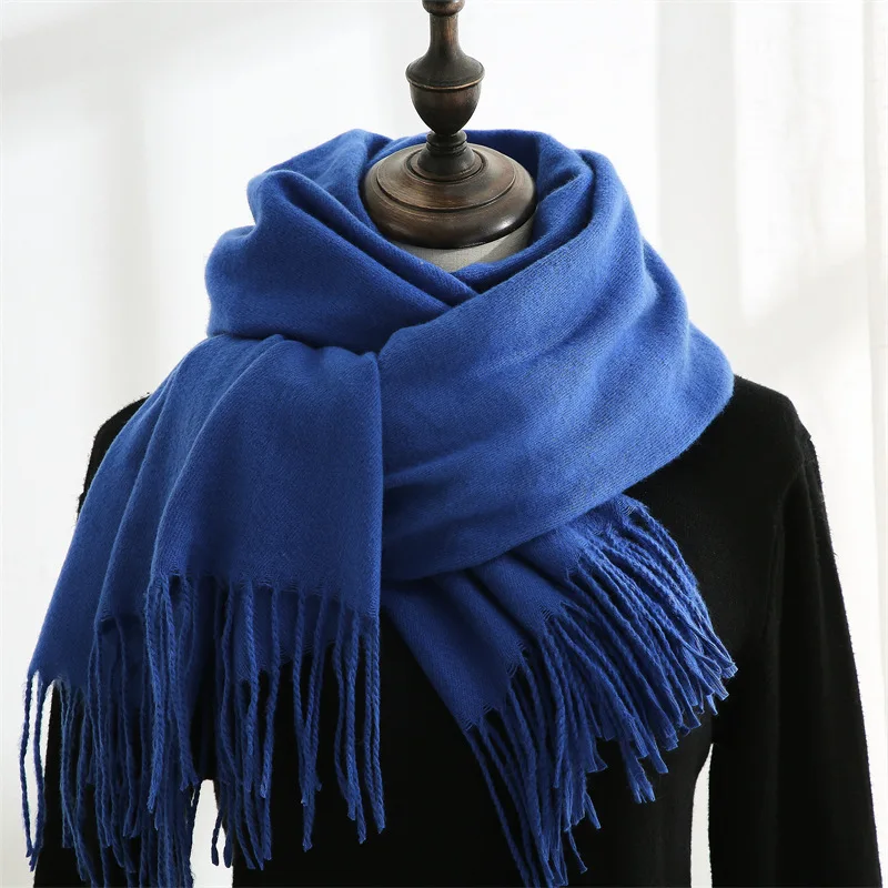 Ciepły szalik zimowy z frędzlami unisex pashmina Niebieski