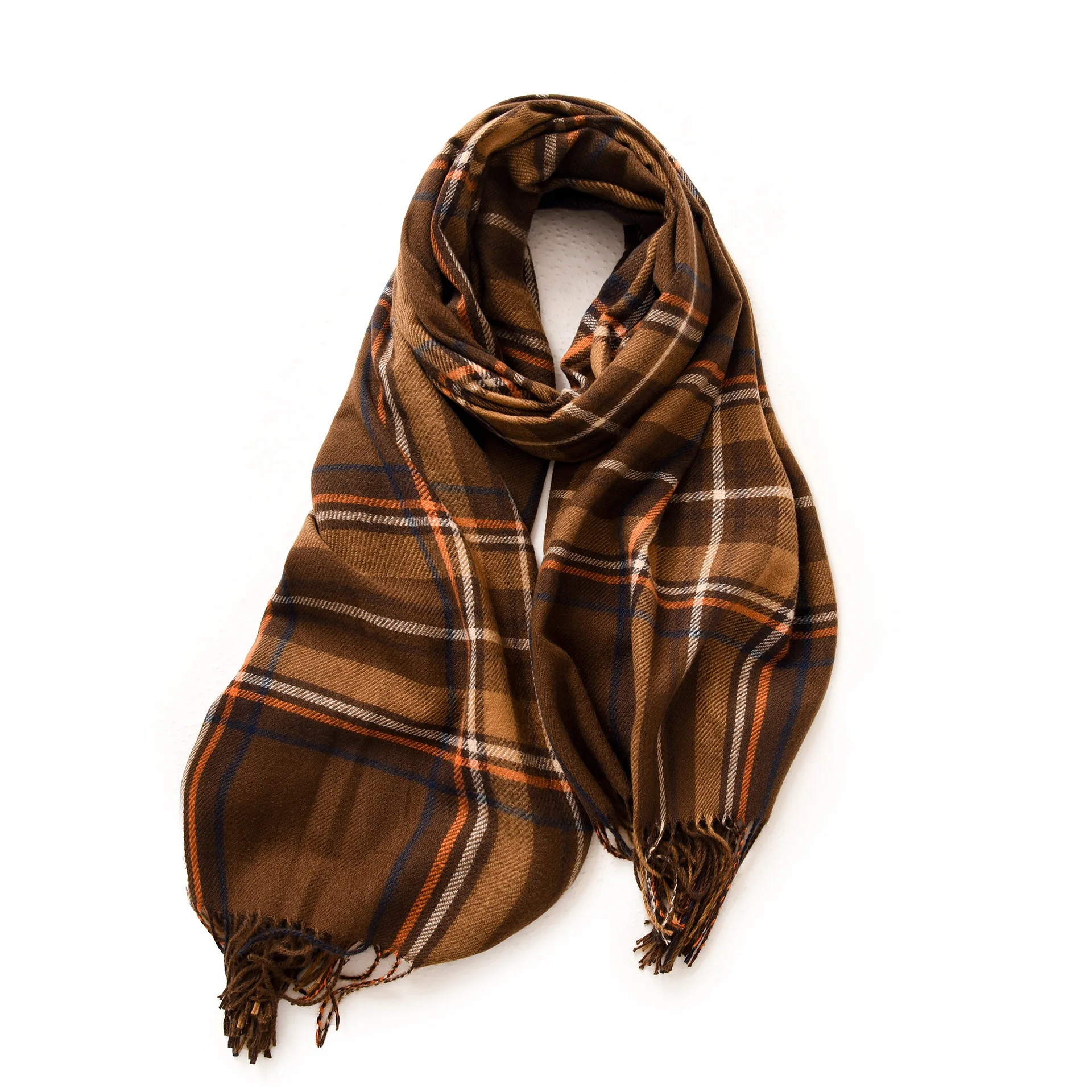 Ciepły szalik zimowy z frędzlami unisex pashmina Brązowy