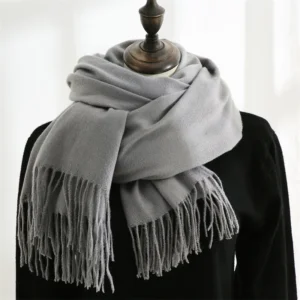 Ciepły szalik zimowy z frędzlami unisex pashmina Szary