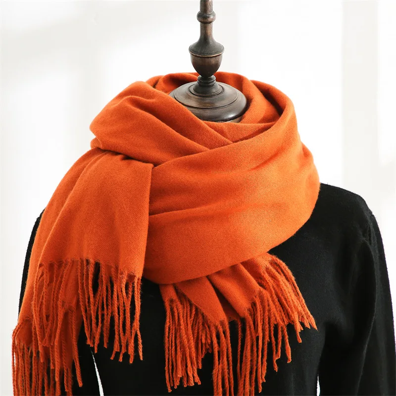 Ciepły szalik zimowy z frędzlami unisex pashmina Pomarańczowy