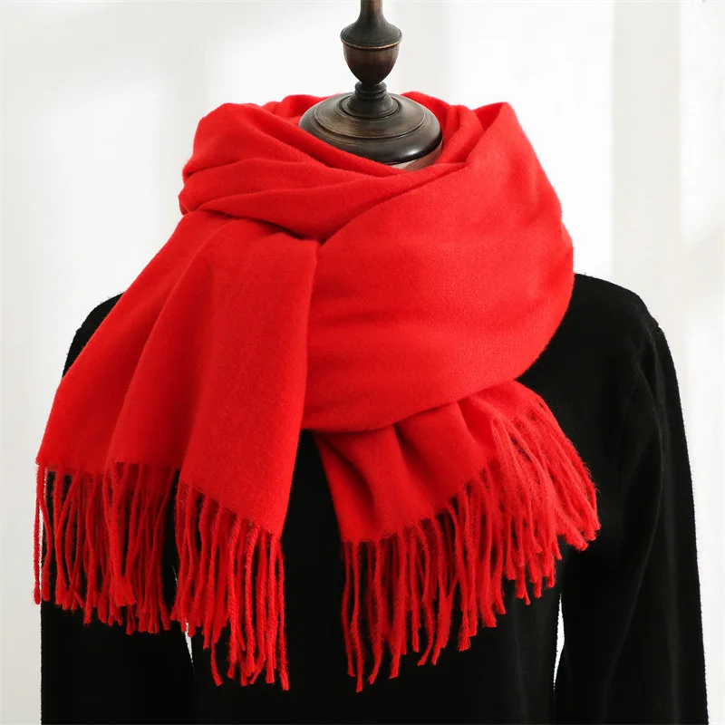 Ciepły szalik zimowy z frędzlami unisex pashmina Czerwony