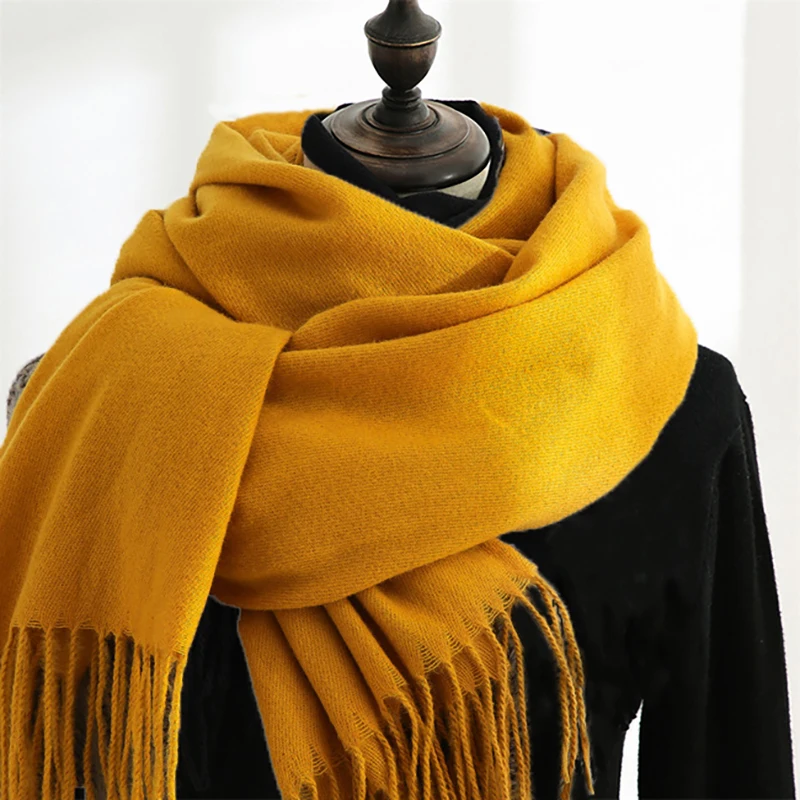 Ciepły szalik zimowy z frędzlami unisex pashmina Żółty