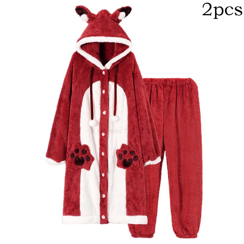 Ciepły szlafrok damski z kapturem Kigurumi Robe and pants