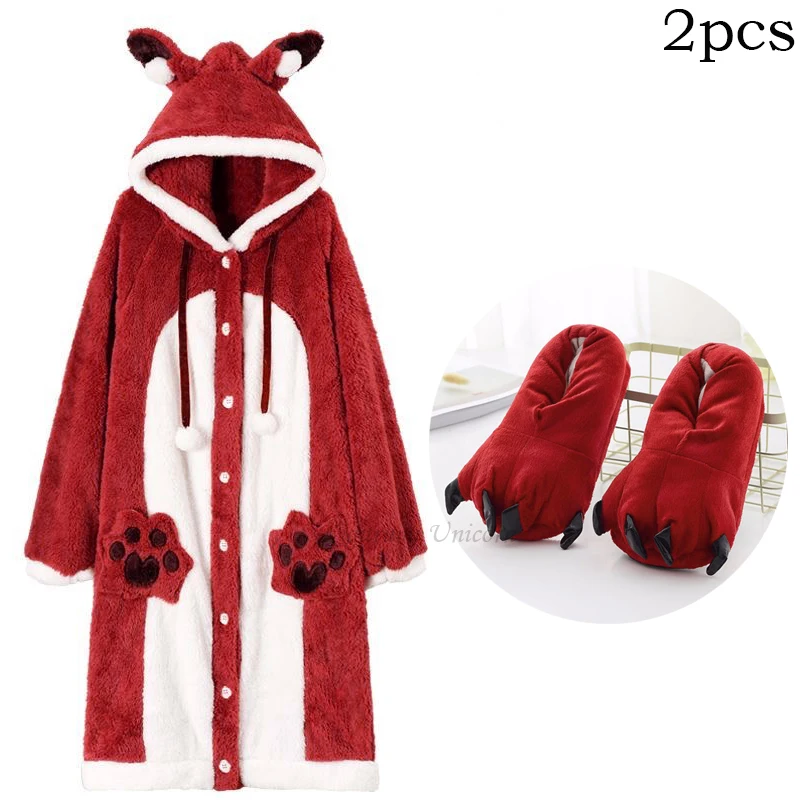 Ciepły szlafrok damski z kapturem Kigurumi Robe and slipper