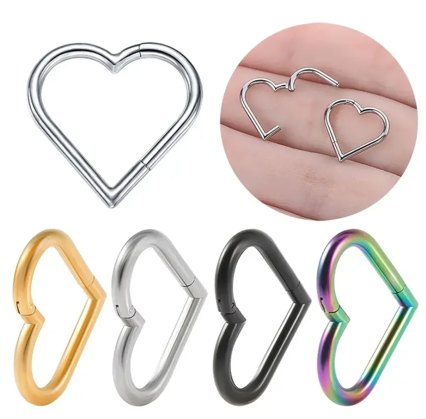 Clicker serce ze stali do piercingu ucha i nosa Biały