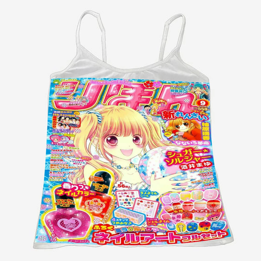 Crop top damski na ramiączkach – estetyczny letni top w stylu Harajuku Kremowo biały