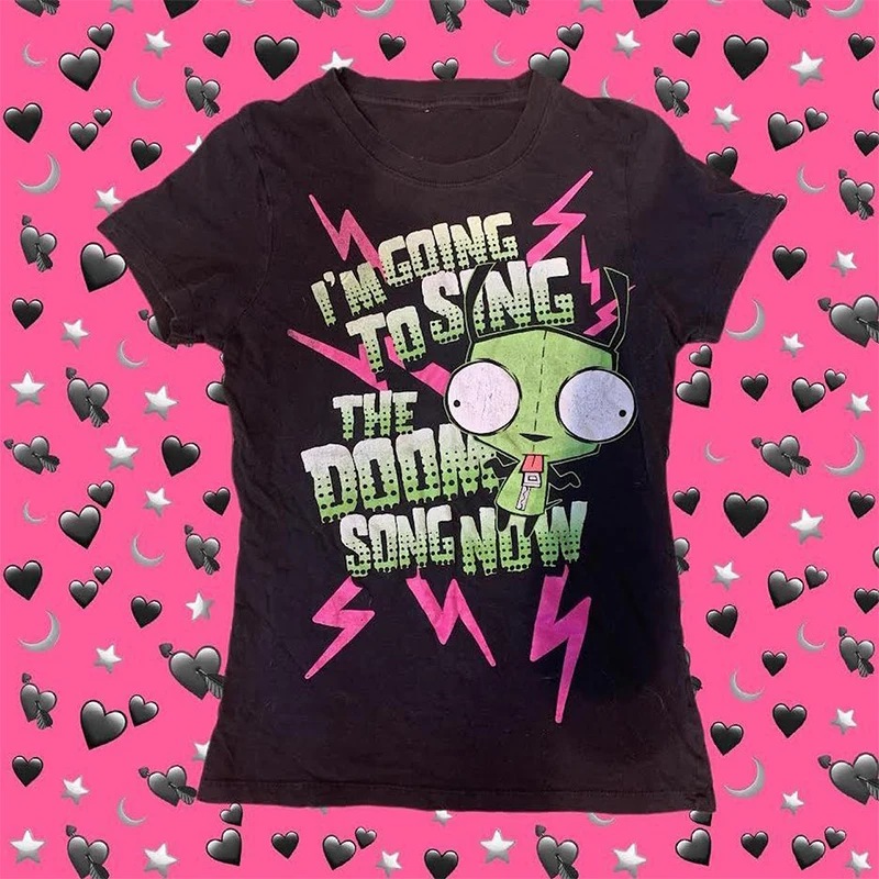 Crop top Emo Y2K Gothic streetwear – bluzka damska z nadrukiem Beżowy