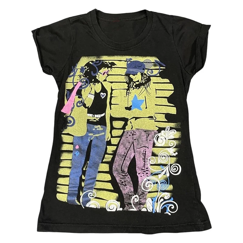 Crop top Emo Y2K Gothic streetwear – bluzka damska z nadrukiem Niebieski