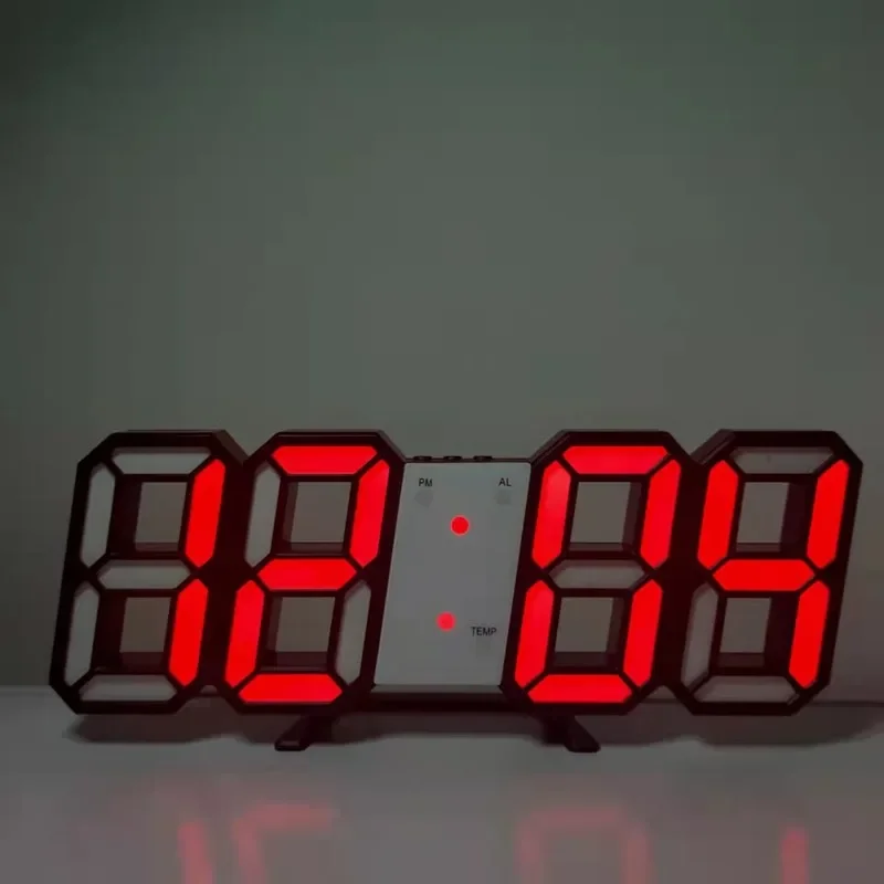 Cyfrowy zegar ścienny LED z budzikiem - dekoracja żółty
