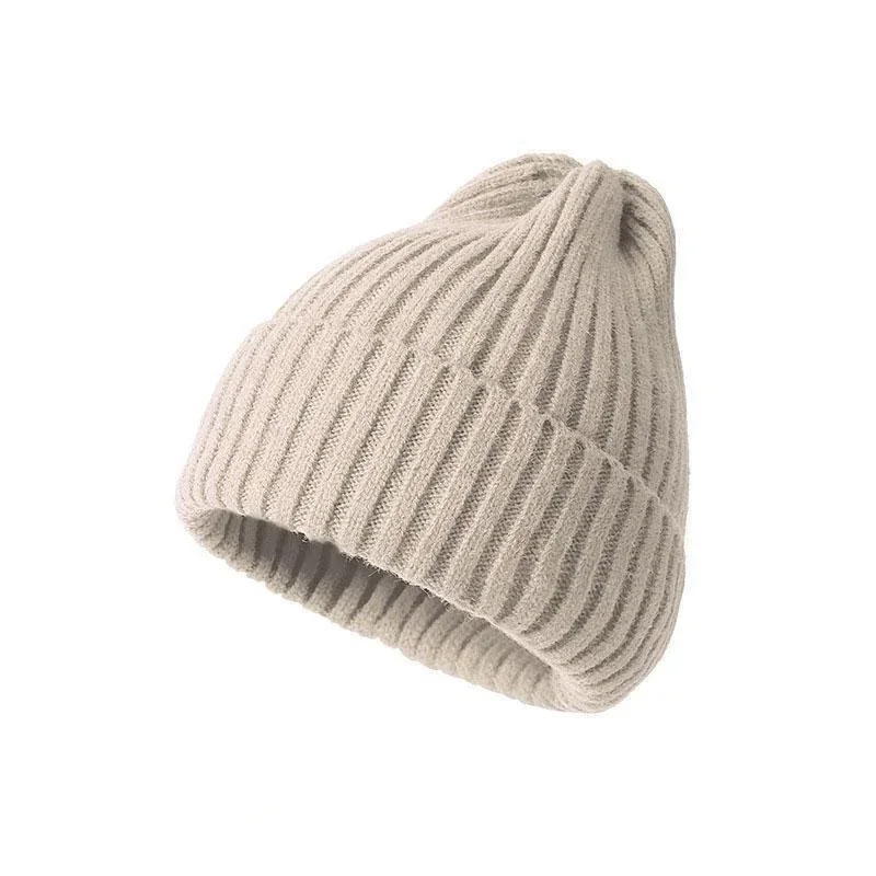 Czapka beanie z dzianiny, jednokolorowa czapka jesienna unisex Beżowy