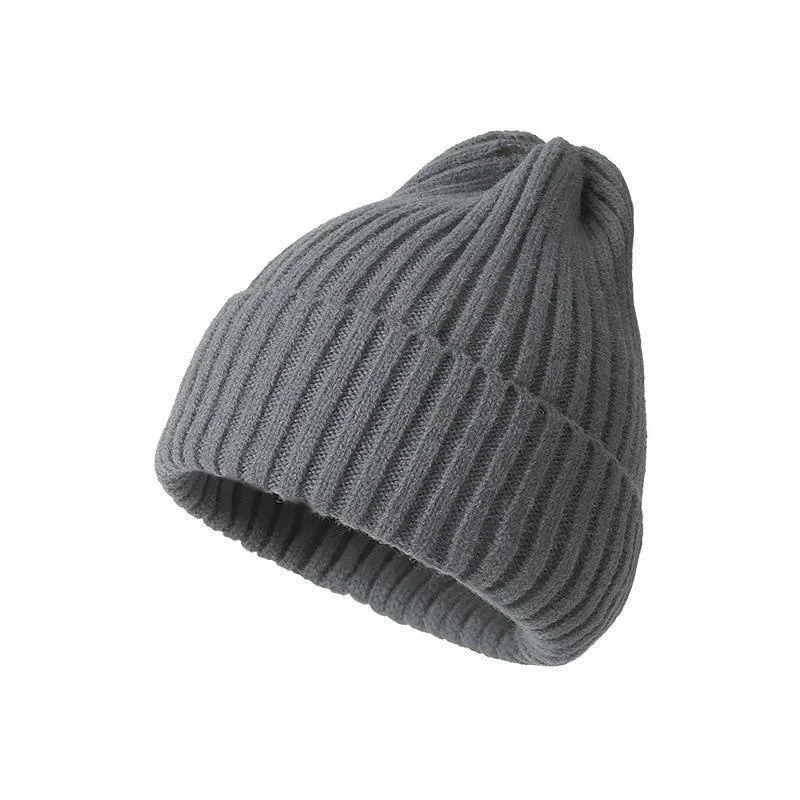 Czapka beanie z dzianiny, jednokolorowa czapka jesienna unisex Ciemnoszary