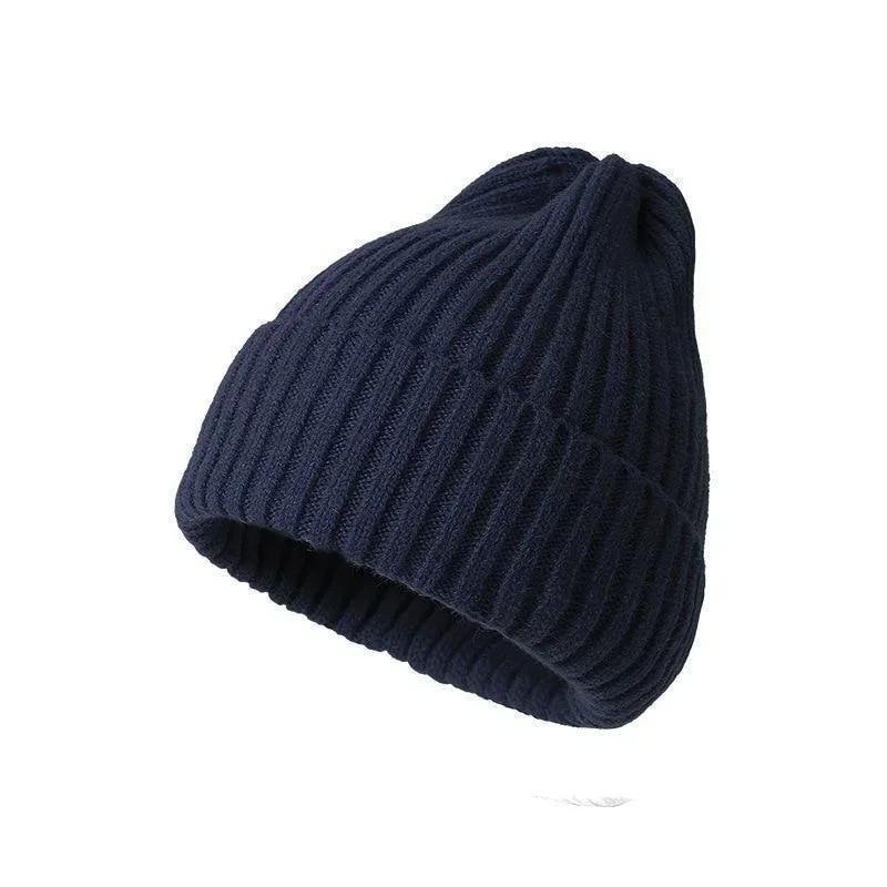 Czapka beanie z dzianiny, jednokolorowa czapka jesienna unisex Granatowy