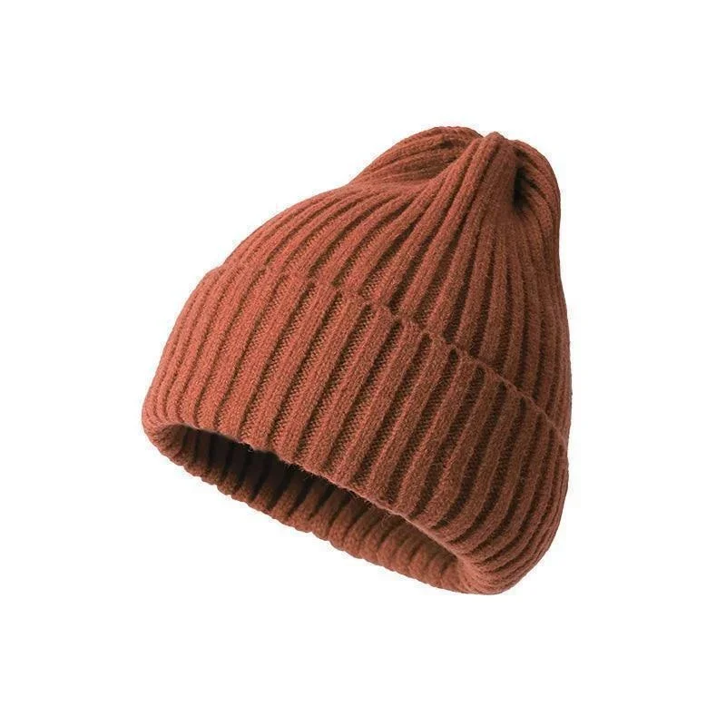 Czapka beanie z dzianiny, jednokolorowa czapka jesienna unisex Kawowy