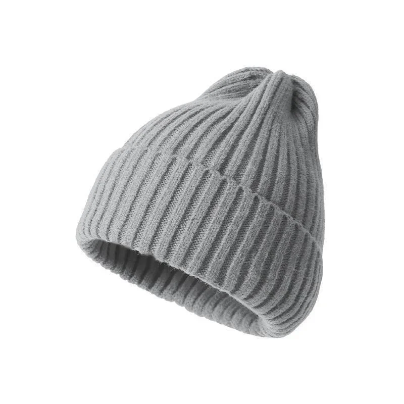 Czapka beanie z dzianiny, jednokolorowa czapka jesienna unisex Jasnoszary