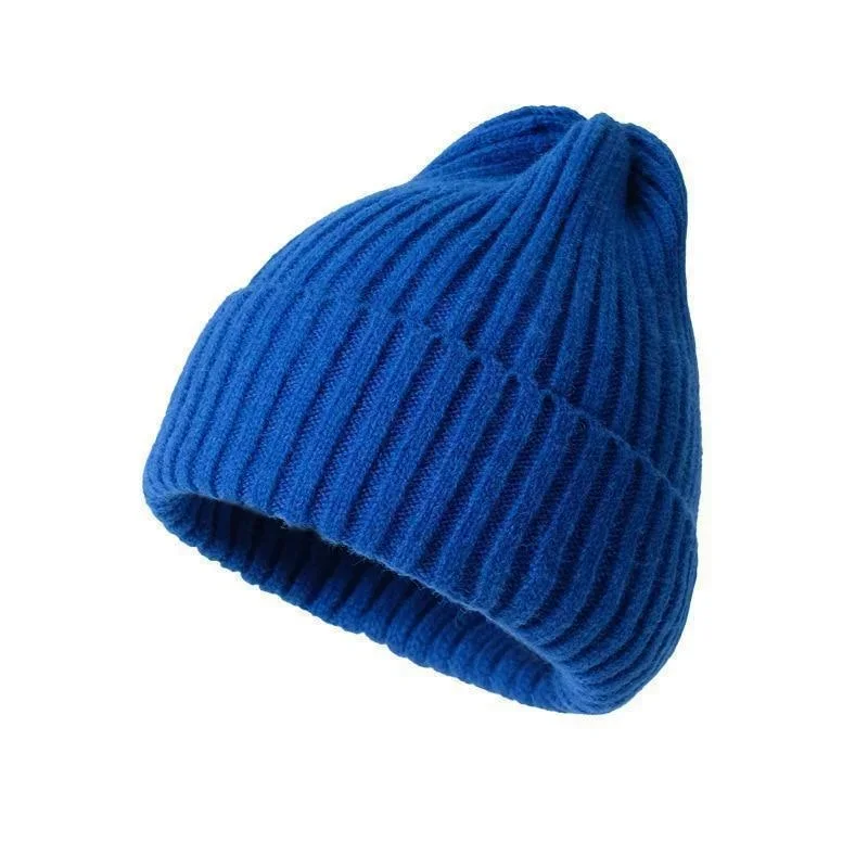 Czapka beanie z dzianiny, jednokolorowa czapka jesienna unisex Niebieski