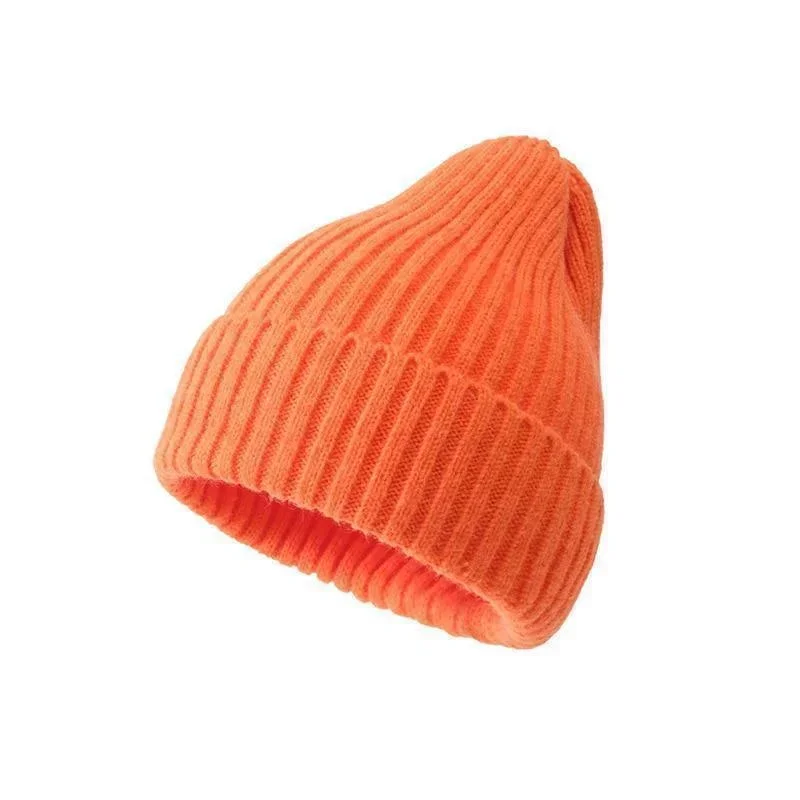 Czapka beanie z dzianiny, jednokolorowa czapka jesienna unisex Pomarańczowy