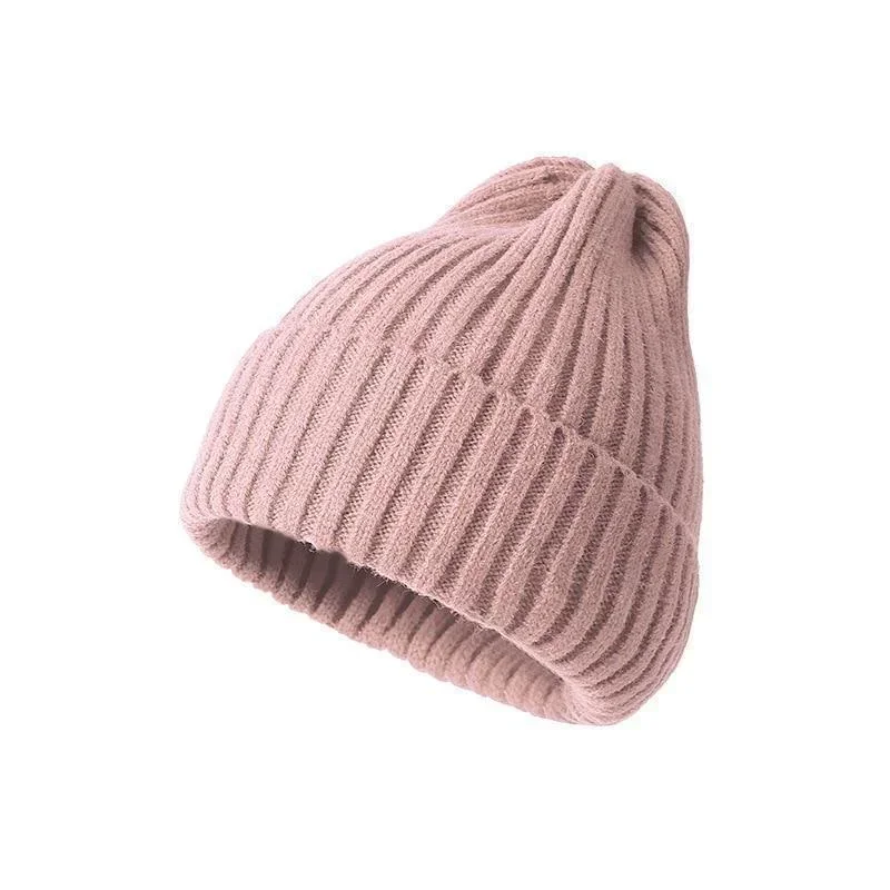 Czapka beanie z dzianiny, jednokolorowa czapka jesienna unisex Różowy