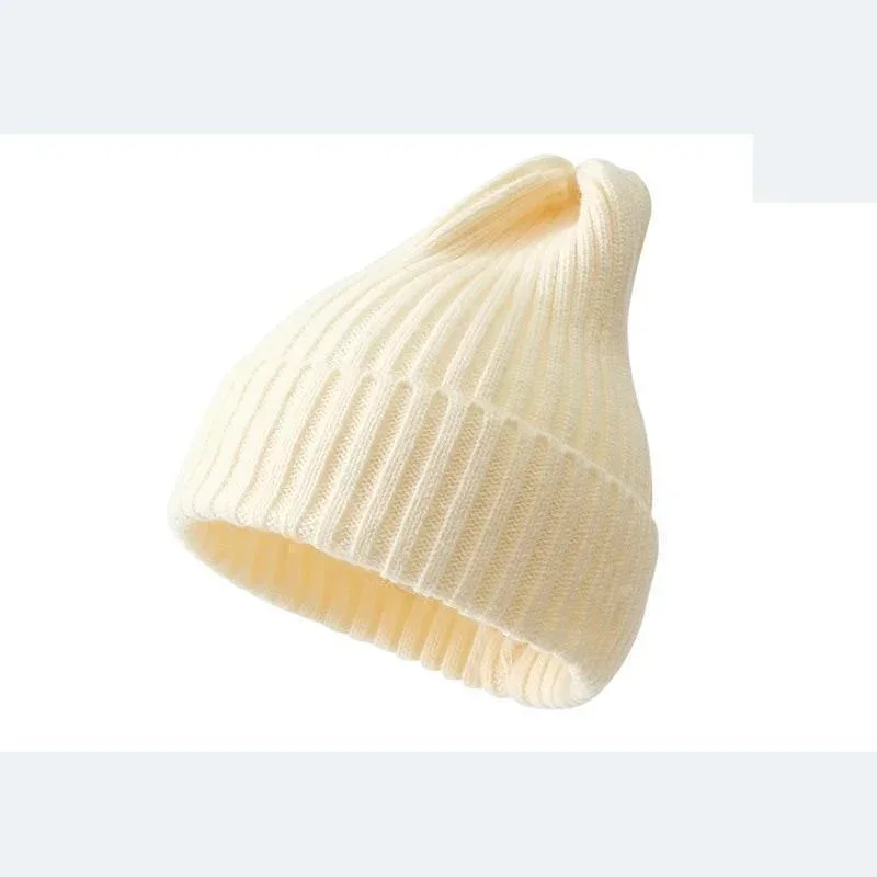 Czapka beanie z dzianiny, jednokolorowa czapka jesienna unisex Biały
