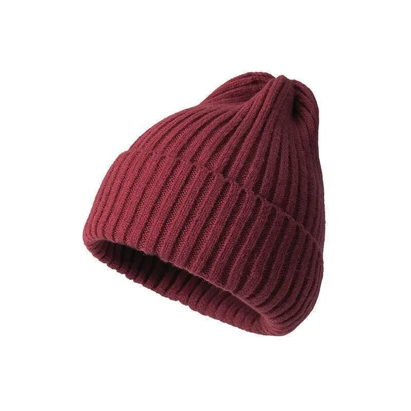 Czapka beanie z dzianiny, jednokolorowa czapka jesienna unisex Bordowy