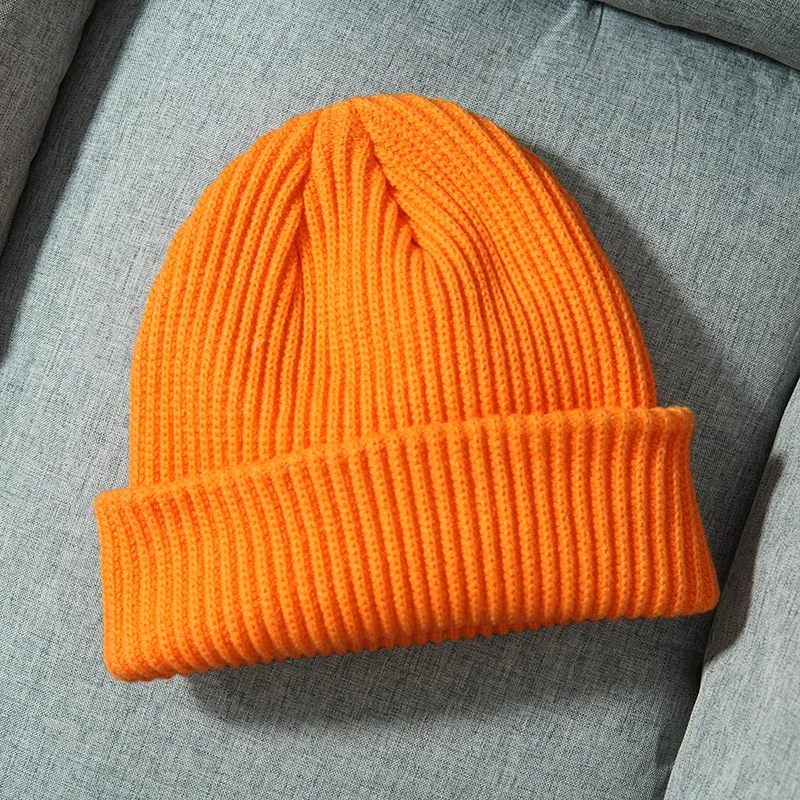 Gruba czapka beanie z dzianiny na jesień i zimę Pomarańczowy