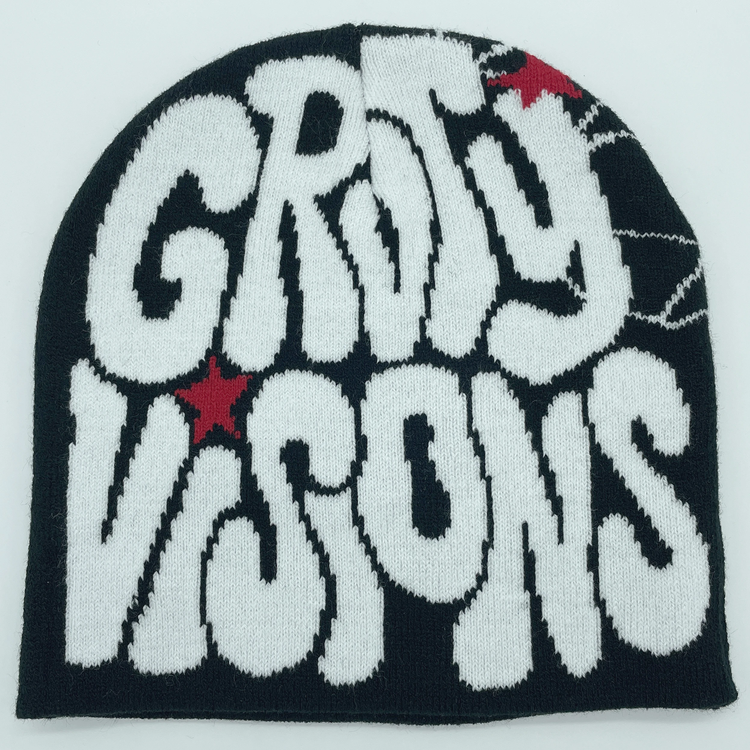 Czapka beanie dzianinowa, krótka czapka miejska w stylu hip-hop Czarno-biały