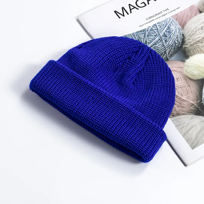 Czapka beanie dzianinowa unisex, ciepła czapka jesienno-zimowa Królewski niebieski