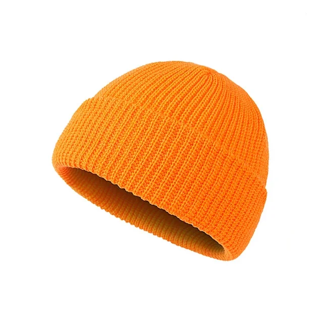 Czapka beanie dzianinowa unisex, ciepła czapka jesienno-zimowa Pomarańczowy