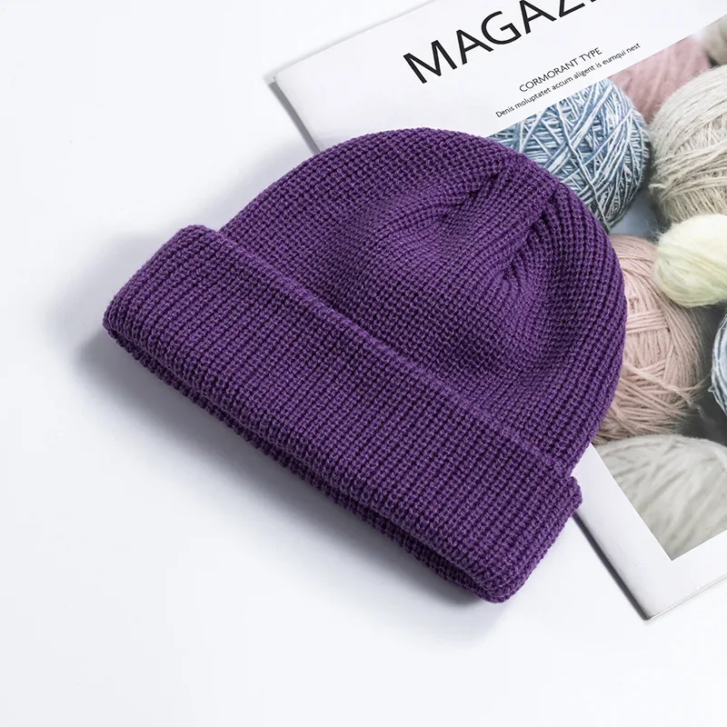 Czapka beanie dzianinowa unisex, ciepła czapka jesienno-zimowa Fioletowy