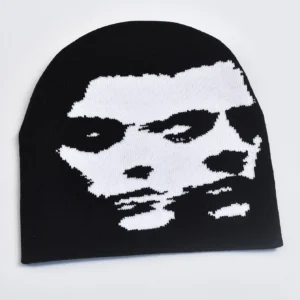 Czapka beanie dziewiarska Y2k goth ciepła zimowa Black01
