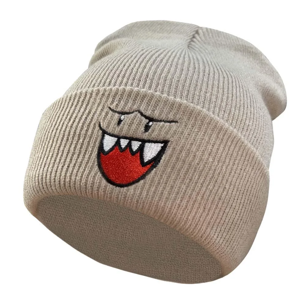 Czapka beanie z haftem uśmiechniętej buźki Beżowy