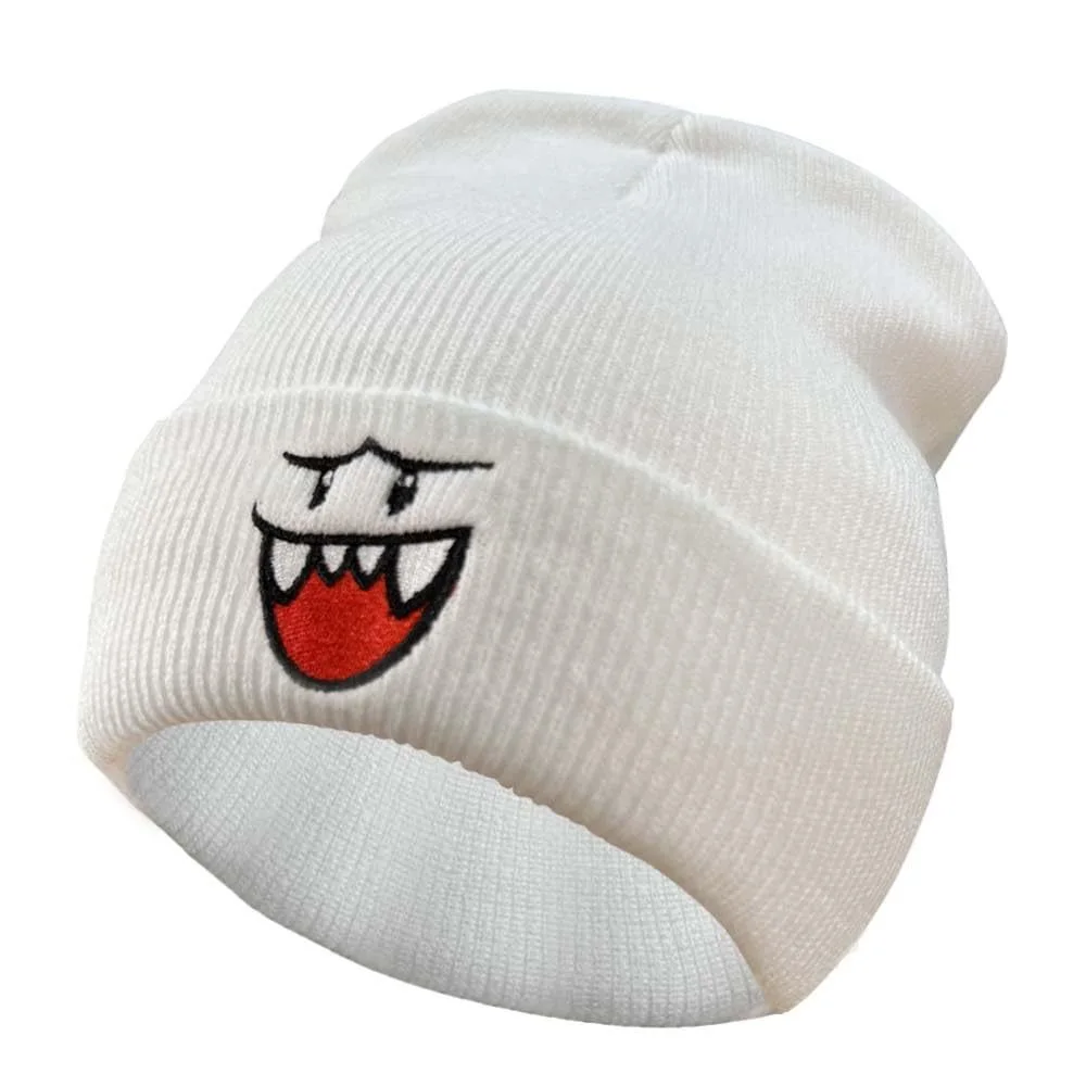 Czapka beanie z haftem uśmiechniętej buźki Biały
