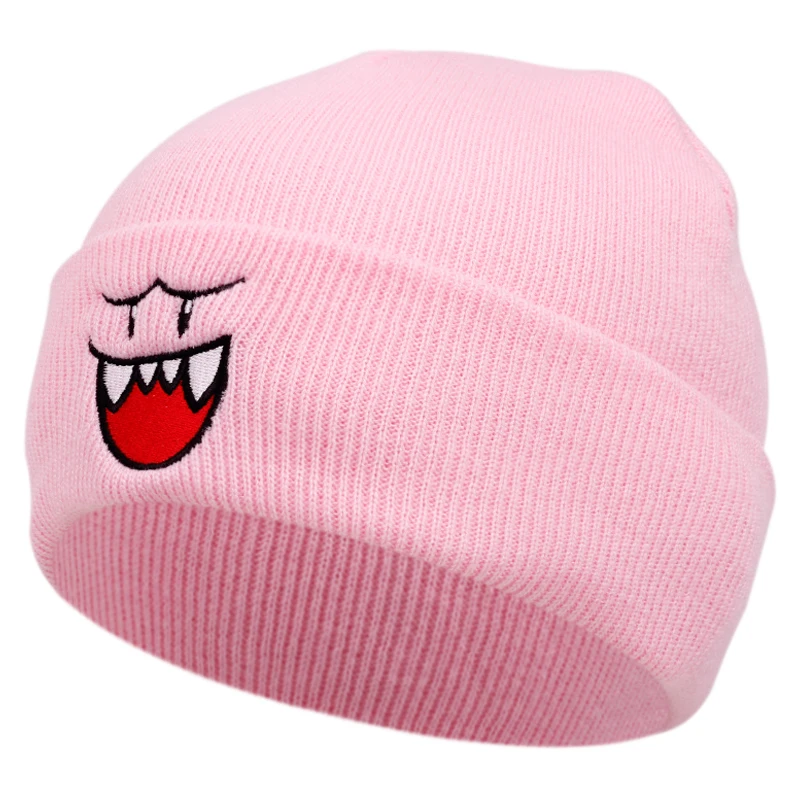 Czapka beanie z haftem uśmiechniętej buźki Różowy