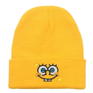 Czapka beanie z haftem wielkich oczu unisex Żółty
